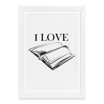 J’aime les livres livres livres livres amour symbole lecture - Affiche encadrée (27 × 37 cm) - blanc - Devant