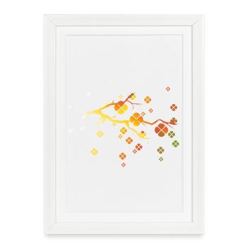branche automnale filigrane aux feuilles colorées - Affiche encadrée (27 × 37 cm) - blanc - Devant