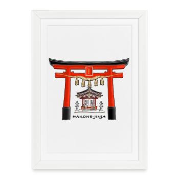 Hakone - jinja, torii, Lac Ashi, Japon Dessin - Affiche encadrée (27 × 37 cm) - blanc - Devant