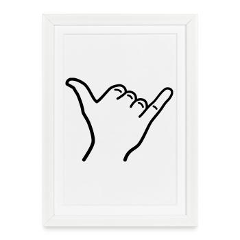 Shaka main icône contour surf hawaï salutation - Affiche encadrée (27 × 37 cm) - blanc - Devant