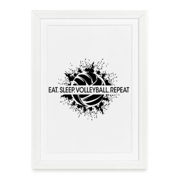 manger dormir volley-ball répéter Logo de beach-volley - Affiche encadrée (27 × 37 cm) - blanc - Devant