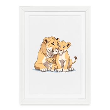 Famille des lions - Affiche encadrée (27 × 37 cm) - blanc - Devant