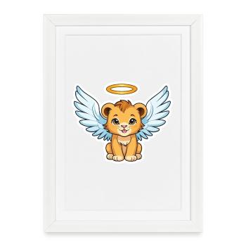 Lion ange aux ailes - Affiche encadrée (27 × 37 cm) - blanc - Devant