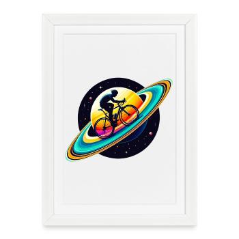 Cycliste sur Saturne - Affiche encadrée (27 × 37 cm) - blanc - Devant