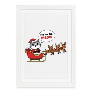 Festive Cat Santa Sleigh Design - Framed poster (27 × 37 cm) - white - Front