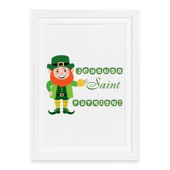 Joyeuse Saint Patrick - Leprechaun Souriant - Affiche encadrée (27 × 37 cm) - blanc - Devant