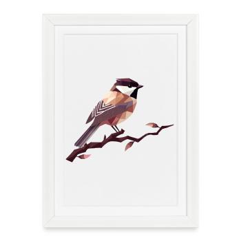 Oiseau chanteur géométrique – Art polygonal élégant - Affiche encadrée (27 × 37 cm) - blanc - Devant