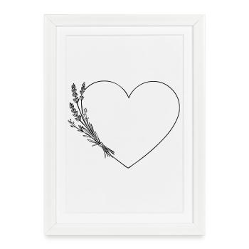 Line Art Coeur - Fleurs sauvages, Personnalisable - Affiche encadrée (27 × 37 cm) - blanc - Devant