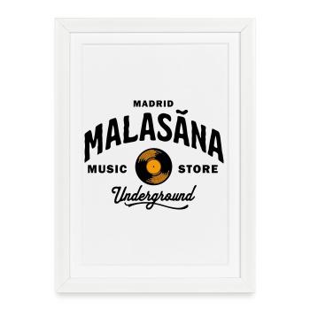 Madrid Malasaña Music Store Underground - Vintage - Affiche encadrée (27 × 37 cm) - blanc - Devant