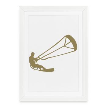 Kitesurfeur Silhouette Kiteboarding Adrenaline Sport - Affiche encadrée (27 × 37 cm) - blanc - Devant