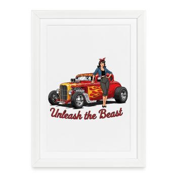 Hot Rod rouillé avec accompagnement féminin - Affiche encadrée (27 × 37 cm) - blanc - Devant