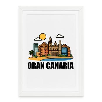 Paysage urbain coloré de Gran Canaria - Affiche encadrée (27 × 37 cm) - blanc - Devant