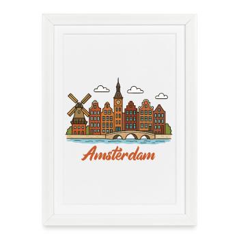 Charmant paysage urbain d’Amsterdam - Affiche encadrée (27 × 37 cm) - blanc - Devant