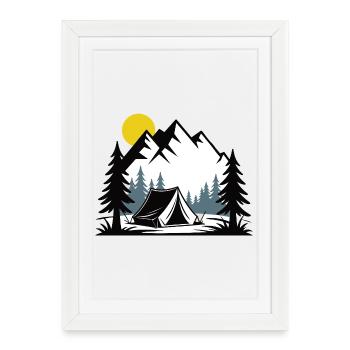 Alpine Campfire Tent Illustration - Framed poster (27 × 37 cm) - white - Front