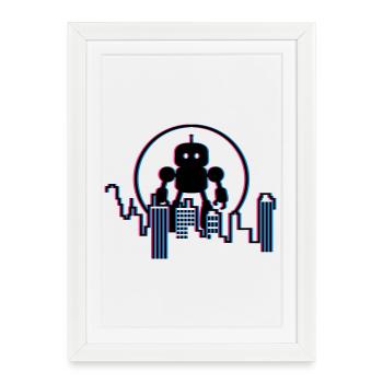 Robot City Skyline – 3D Sci-Fi Future Design - Framed poster (27 × 37 cm) - white - Front