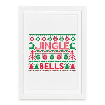 Ugly Sweater - Jingle Bells Knit Pattern - Framed poster (27 × 37 cm) - white - Front