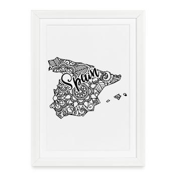 Map Spain Floral Mandala - Travel Gift - Framed poster (27 × 37 cm) - white - Front