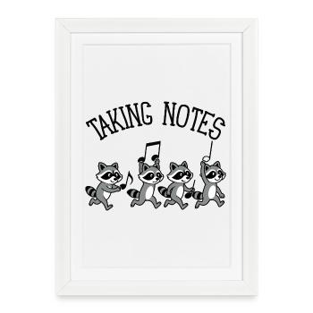 Raccoon Musical Notes Music - Framed poster (27 × 37 cm) - white - Front