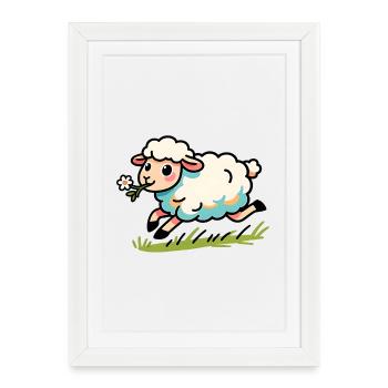 Agneau mouton dans le pré - Affiche encadrée (27 × 37 cm) - blanc - Devant