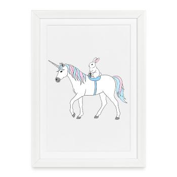 Pastel Unicorn with Bunny - Framed poster (27 × 37 cm) - white - Front