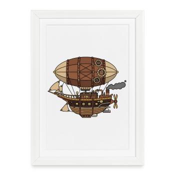 Steampunk Airship - Framed poster (27 × 37 cm) - white - Front
