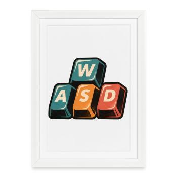 WASD Gaming Keys - Cadeau Gamer Drôle - Affiche encadrée (27 × 37 cm) - blanc - Devant