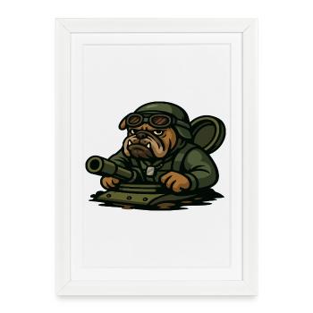 Bulldog char pilote militaire mascotte dessin animé art - Affiche encadrée (27 × 37 cm) - blanc - Devant