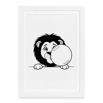 Lion avec chewing-gum – Motif drôle d’animal - Affiche encadrée (27 × 37 cm) - blanc - Devant