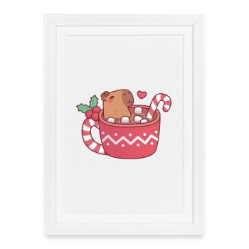 Cute Capybara Chilling In Hot Cocoa With Marshmall - Framed poster (27 × 37 cm) - white - Front