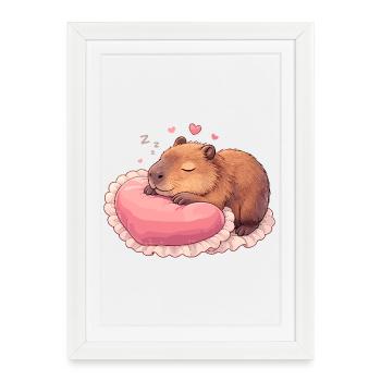 Sleeping Capybara – Cozy Heart Pillow Motif - Framed poster (27 × 37 cm) - white - Front