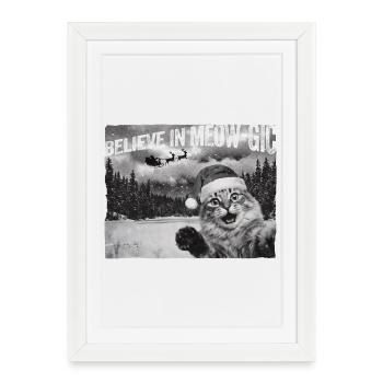 Believe in Meow-gic Cat Santa Claus Photo - Framed poster (27 × 37 cm) - white - Front
