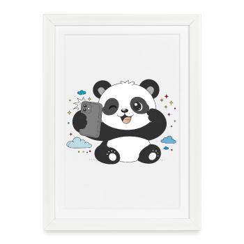 Un panda mignon prend un selfie – Motif amusant - Affiche encadrée (27 × 37 cm) - blanc - Devant
