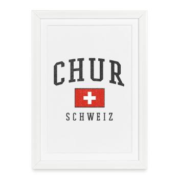 Chur Switzerland Flag Typo - Framed poster (27 × 37 cm) - white - Front