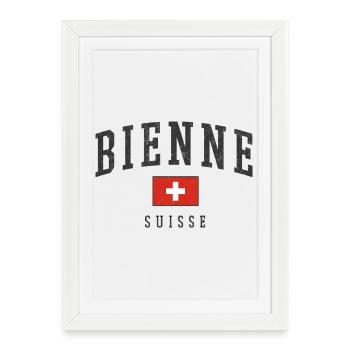 Bienne Switzerland Design with flag - Framed poster (27 × 37 cm) - white - Front