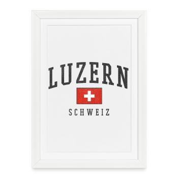 Logo du drapeau de Lucerne, Suisse - Affiche encadrée (27 × 37 cm) - blanc - Devant