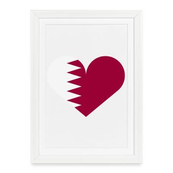 Drapeau du cœur du Qatar - Affiche encadrée (27 × 37 cm) - blanc - Devant