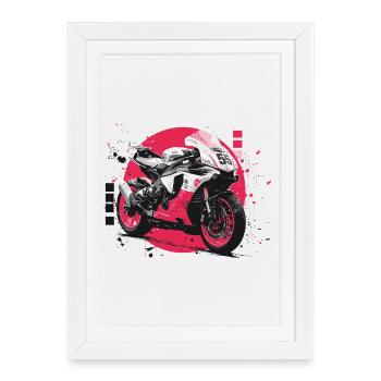 Moto de sport - Affiche encadrée (27 × 37 cm) - blanc - Devant