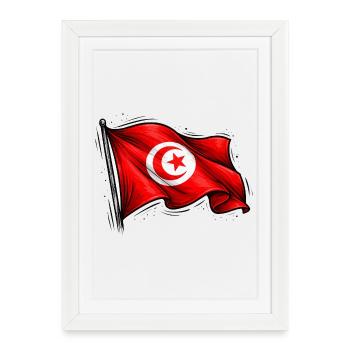 Drapeau tunisien - Affiche encadrée (27 × 37 cm) - blanc - Devant