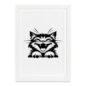 Chat rieur aux pattes : T-shirt des chats drôles - Affiche encadrée (27 × 37 cm) - blanc - Devant