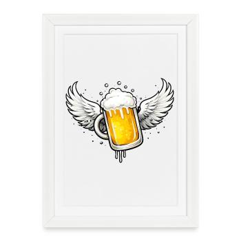 Chope de bière avec des ailes – motif amusant et sympa - Affiche encadrée (27 × 37 cm) - blanc - Devant