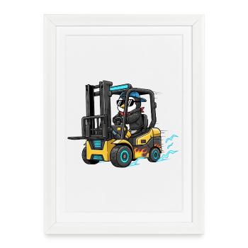 Dessin animé du Conducteur de Chariot élévateur Pingouin mignon - Affiche encadrée (27 × 37 cm) - blanc - Devant