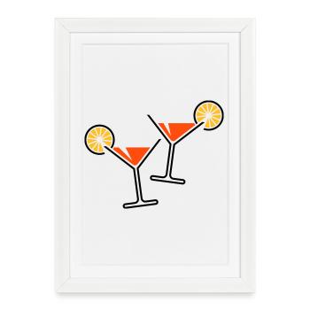 2 Cocktail Glasses / Cocktail / Martini + (Orange) - Framed poster (27 × 37 cm) - white - Front