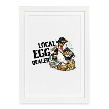 Vendeur local d’œufs – Vente drôle d’œufs de coq - Affiche encadrée (27 × 37 cm) - blanc - Devant
