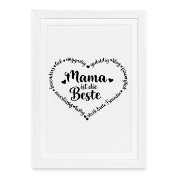 Maman est la meilleure - cœur - personnalisable - Affiche encadrée (27 × 37 cm) - blanc - Devant