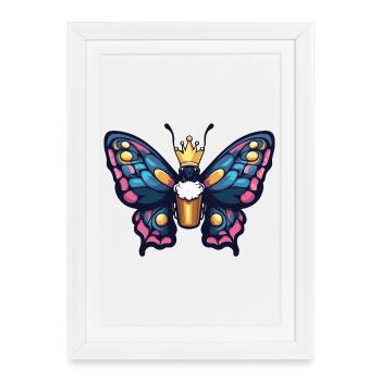 Roi de la Bière Papillon - Affiche encadrée (27 × 37 cm) - blanc - Devant