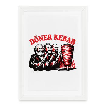 Döner Kebab - Marx, Engels, Lénine - Restauration rapide - Affiche encadrée (27 × 37 cm) - blanc - Devant