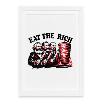 Mangez les riches - Marx Engels, Lénine - Döner Kebab - Affiche encadrée (27 × 37 cm) - blanc - Devant