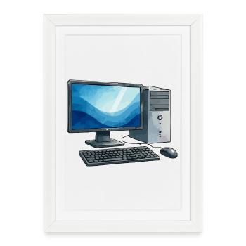 Retro PC Workstation Illustration - Framed poster (27 × 37 cm) - white - Front