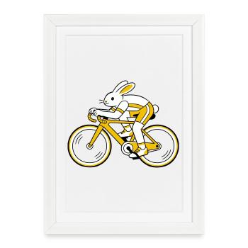 hare on a racing bike - Framed poster (27 × 37 cm) - white - Front