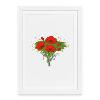 Coquelicots Rouge Vert Motif Floral Vintage - Affiche encadrée (27 × 37 cm) - blanc - Devant